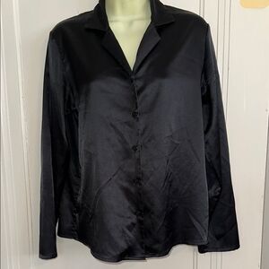 Victoria’s Secret black satin polyester long sleeve button front pajama top